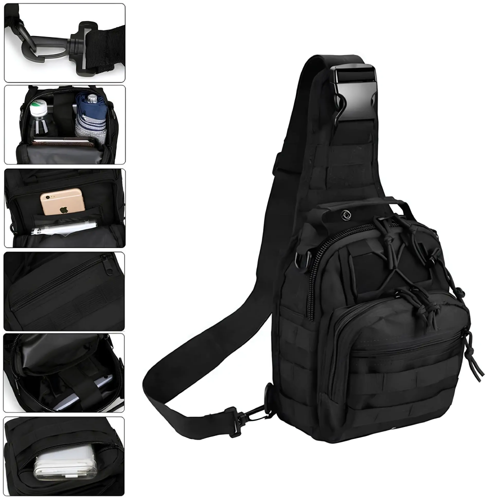 FOXTER Tactical Sling Bag XXL MOLLE Black – Σακίδιο Ώμου Στρατιωτικό 600D